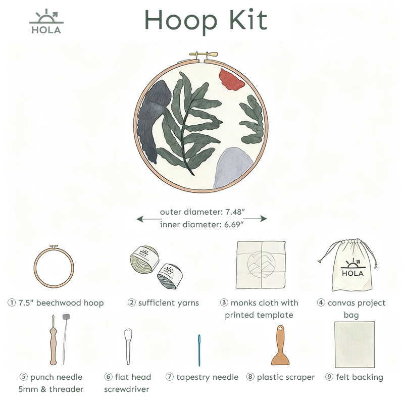 Complete punch needle supplies hoop kit with 9 tools beechwood hoop punch needle threader yarns fabric
