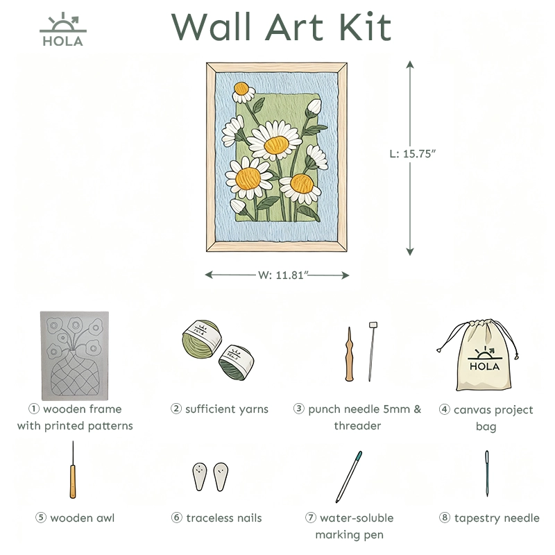Punch needle supplies wall art kit 8 pieces 5mm needle threader wooden frame premium yarns awl nails pen