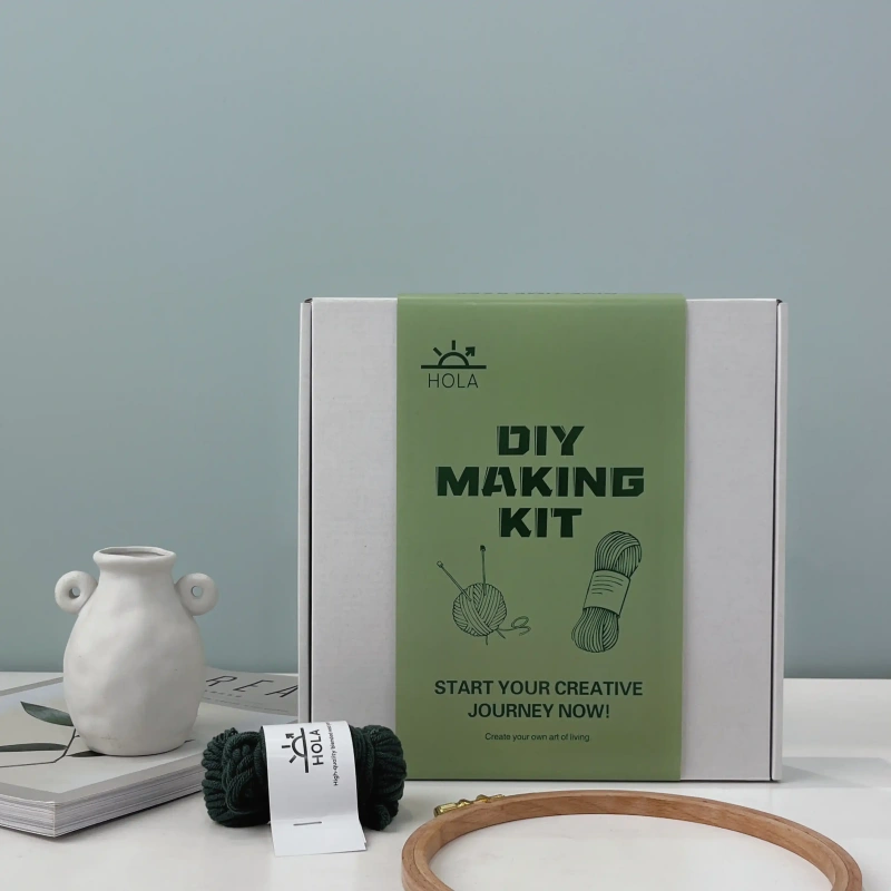 HolaKits punch needle hoop kit green packaging box with DIY making supplies for beginners creative crafting journey