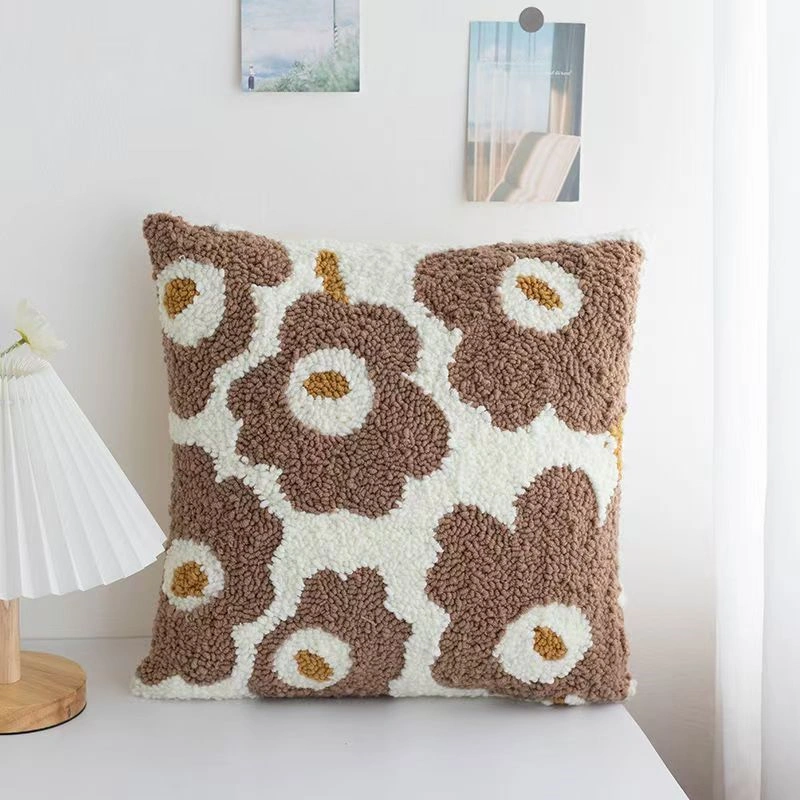 Brown Flowers Pillowcase Needle Punching Kit Brown flowers pillowcase needle punching kit displaying rich autumn tones and complete crafting materials for beginners
