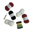 DIY wall decor punch needle kit with burgundy, cream, black yarn, wooden tool and colored threads for checkered vase project