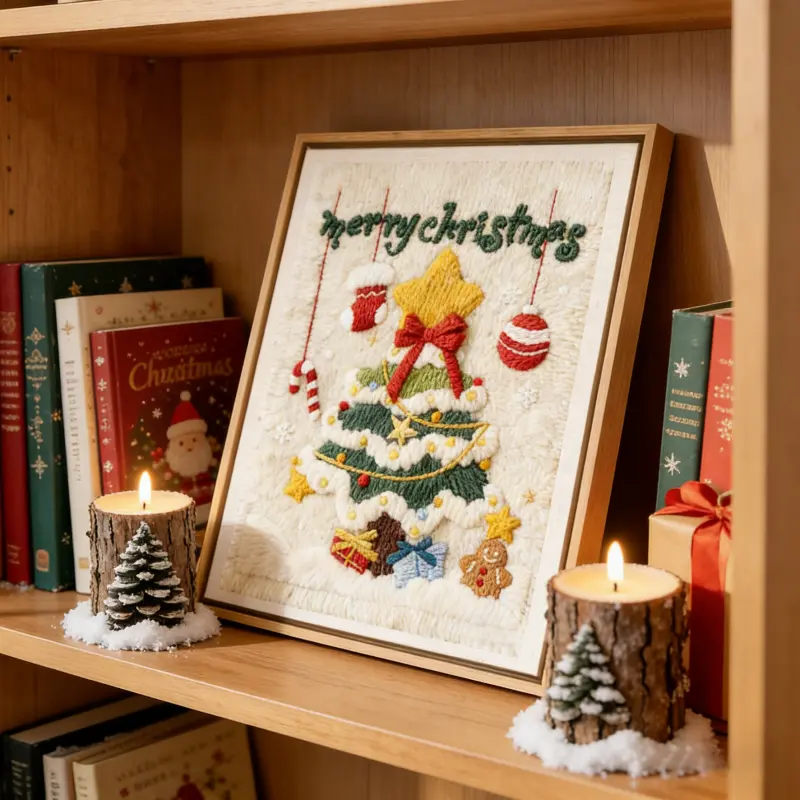 holakits- punch needle- wall art kit- abstract art- Christmas tree- 1 Punch Needle Wall Art Kit | Christmas Tree
