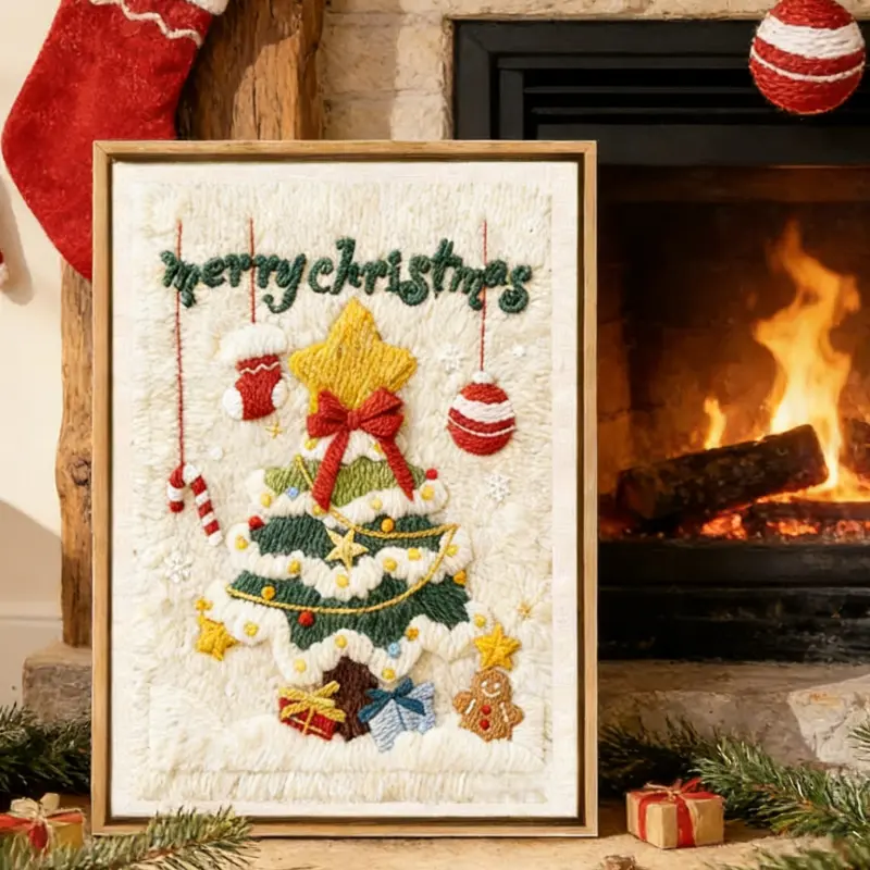 holakits- punch needle- wall art kit- abstract art- Christmas tree- 2 Punch Needle Wall Art Kit | Christmas Tree