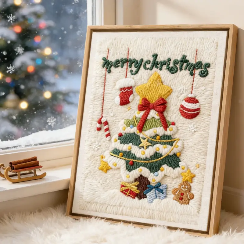 holakits- punch needle- wall art kit- abstract art- Christmas tree- 4 Punch Needle Wall Art Kit | Christmas Tree