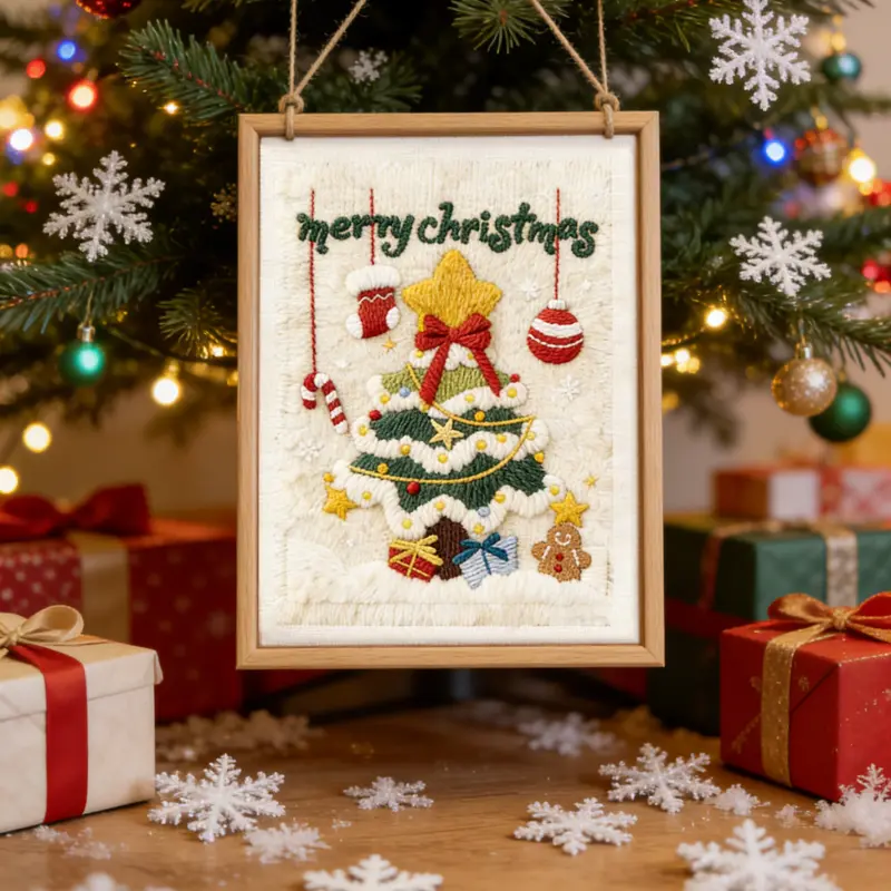 holakits- punch needle- wall art kit- abstract art- Christmas tree- 5 Punch Needle Wall Art Kit | Christmas Tree