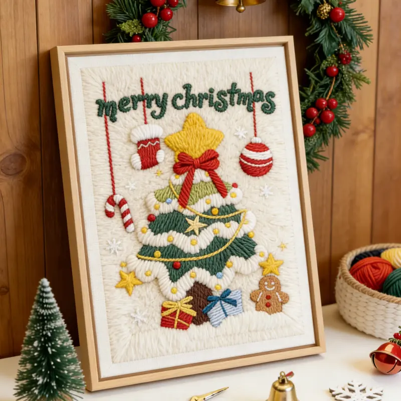 holakits- punch needle- wall art kit- abstract art- Christmas tree- 6 Punch Needle Wall Art Kit | Christmas Tree