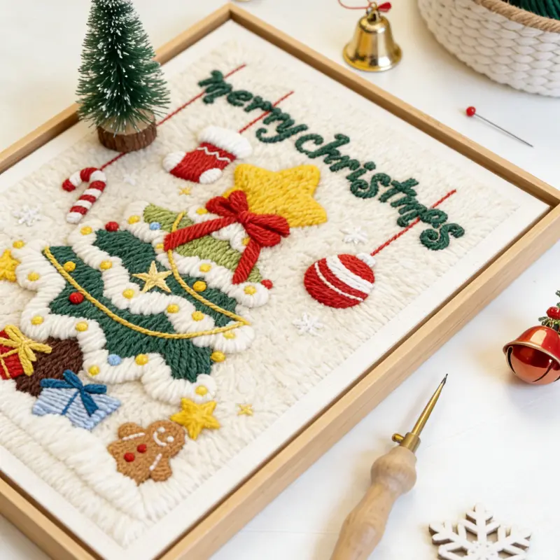 holakits- punch needle- wall art kit- abstract art- Christmas tree- 7 Punch Needle Wall Art Kit | Christmas Tree